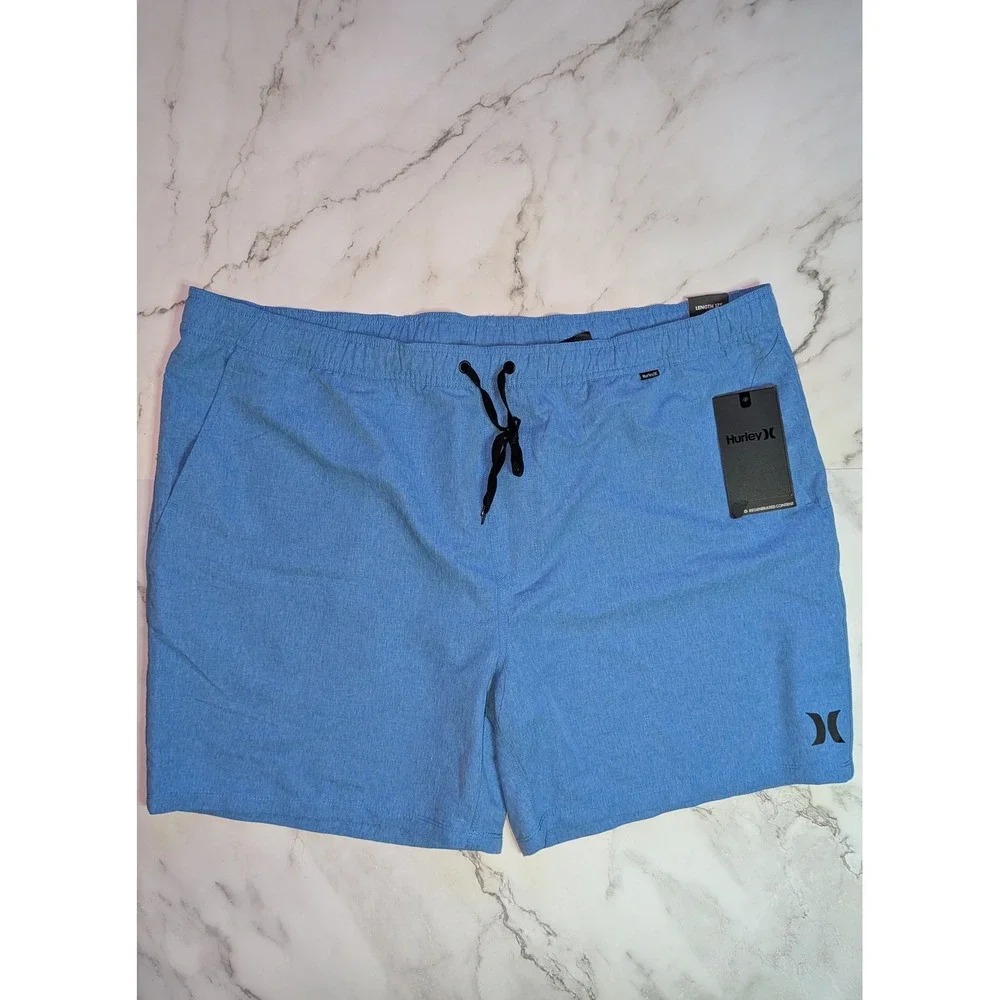 Hurley Mens XXL Blue Heathered 17 Inch Elastic Waist Board Shorts NWT